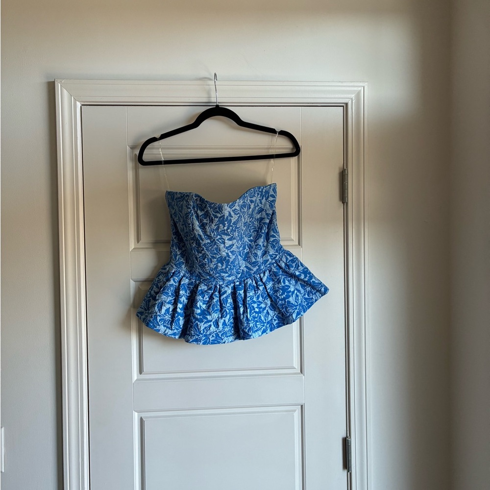 Entro Blue Floral Peplum Blouse